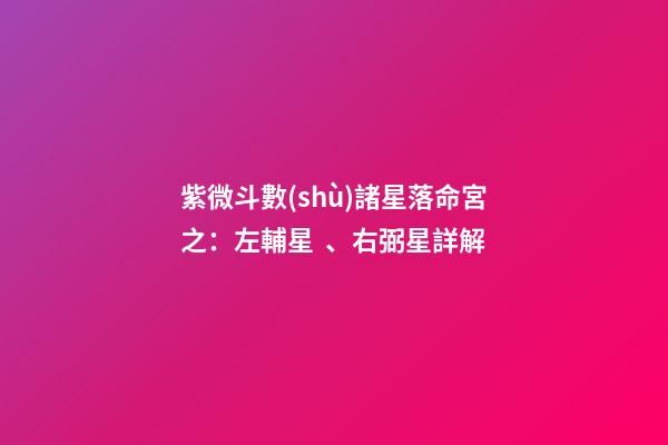 紫微斗數(shù)諸星落命宮之：左輔星、右弼星詳解